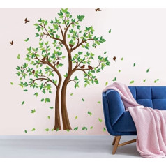 decalmile Wall Tattoo Tree Large Wall Sticker Green Leaves Birds Wall Sticker Bedroom Living Room Sofa TV Background Wall Decoration