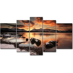 Canvas print Home Decor Picture Mountain Lake Winter Evening Skirt Ice Beach Snow 5 Panel Canvas Stretched and Framed Oil Paintings Decoration Landscape Photo Prints