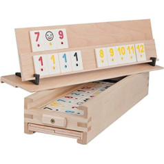 WOODTASTIC Rummy Game Medias - 106 flīzes un uzglabāšanas kaste no dižskābarža masīvkoka.