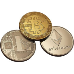 Retas kriptovalūtas Bitcoin Litecoin + Ethereum monētu komplekts augstas kvalitātes un kolekcionējama dāvana