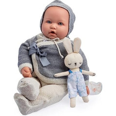 JC TOYS - Vintage La Baby Original Collection 43 cm Soft Fabric Body Knitted Clothes Plush Open Eyes Beige and Grey Child Designed in Spain by Berenguer, +2 Years