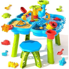 Sand and Water Table Toy for Children, 4 in 1 Water Shower Pond Water Table | Children's Water Play Table Activity Table Summer Outdoor Toy on the Beach Backyard for Toddlers