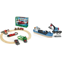 BRIO World 33061 konteineru portu komplekts - ar ostas tiltu un pārvietojamo celtni kravas kuģa iekraušanai - piemērots bērniem no 3 gadu vecuma un vilcienam 33534 - konteineru kuģis ar celtņa kravas automašīnu