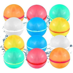 SOPPYCID 12 Stück wiederverwendbare Wasserballons, Pool-Strand-Wasserspielzeug für Jungen und Mädchen, Outdoor-Sommerspielzeug für Kinder im Alter von 3-12