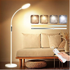 Tonffi LED Floor Lamp, Dimmable, 12 W, 3 in 1 LED Floor Lamp, Reading Lamp with Remote Control and Touch Switch, 5 Colour Temperatures and 5 Brightness Levels, Modern Floor Lamp for Living Room, Bedroom, Office, White