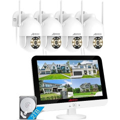 [With Floodlight and 360 Degree Swivel] ANRAN Surveillance Camera Set WLAN Outdoor 8CH 5MP HD 13 Inch NVR Monitor with 4 x 1920P Swivel Dome Surveillance Camera, Two-Way Audio, 2TB Hard Drive