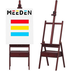 ‎Meeden MEEDEN H-Frame Walnut Studio molberts ar mākslas piederumu uzglabāšanas atvilktni - regulējams (150 cm ~ 190 cm) masīvdižskābarža koka molberts māksliniekiem, studentiem un pieaugušajiem