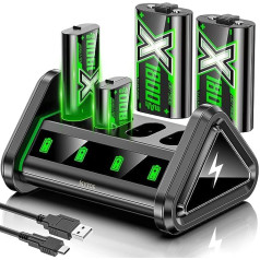 Kytok Xbox kontroliera akumulators ar Xbox akumulatora uzlādes staciju Xbox One/Series X|S/Xbox Elite kontrolierim, 4 x 1800 mAh Xbox akumulators Xbox Series X|S/Xbox One kontrolierim, Xbox akumulatora komplekts