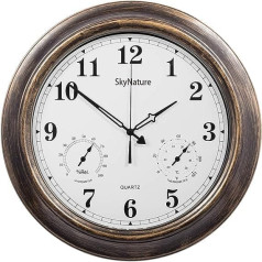 Skynature Large Outdoor Garden Clock, 45 cm Retro Weatherproof Clock with Thermometer and Hygrometer, Quiet Without Ticking Noise, Metal Wall Clock, Waterproof Clock for Fence, Patio, Pool, Bathroom -