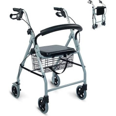 Mobiclinic, Rollator, Alhambra, European Brand, Foldable and Lightweight Walking Aid, with Seat Function, Padded Backrest, Hand Brakes, Ergonomic Handles, Removable Basket, Grey