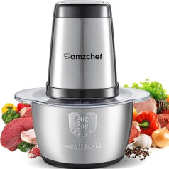 AMZCHEF Electric Kitchen Chopper, 500 W Multi Chopper with 1.5 L Stainless Steel Bowl, 2 Speed Levels, 4 Blades for Meat, Vegetables, Onion, Fruit, Safety Function