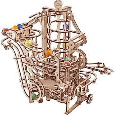 UGEARS DIY Marble Run koka spirāle - Marble Run 3D koka puzle pieaugušajiem - Koka marmora skrējiena modeļu komplekts - Mehānisks koka marmora skrējiens ar krāsaina stikla bumbiņām - Modeļu veidošanas koka komplekts 3D mīklu komplekts