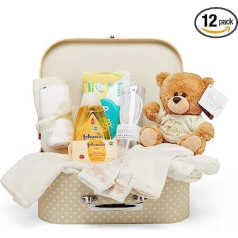 Baby Gift Set, Newborn and Christening Gift Idea, Cute Keepsake Box with Teddy, Clothing, Bib, Bubble Bath, Baby Gifts for Boys and Girls Cream