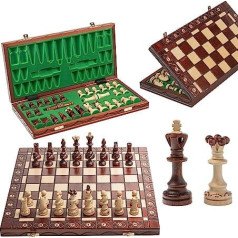 Liels senators 41 cm x 41 cm / 16 collas koka šaha spēles rotājumi, kas sadedzināti uz šaha galda un šaha figūriņas