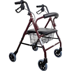 Mobiclinic®, Rollator, Escorial, Eiropas zīmols, salokāms un viegls, slēdzamas rokas bremzes, staigāšanas palīgierīce, alumīnijs, noņemams grozs, ar sēdekli un atzveltni, Bordeaux