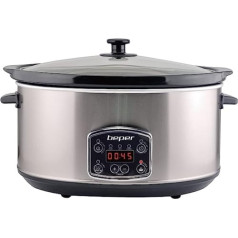 BEPER BC.510 Slow Cooker, 280 W, 4.5 Litres, Glass Ceramic, Black and Steel, Nero E Acciaio