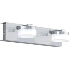 EGLO Romendo 1 LED sienas gaisma 2 spuldžu sienas gaisma vannas istabai, regulējama vannas istabas lampa, metāla, hroma un satīna plastmasas LED mitrās telpas gaisma, silta balta IP44