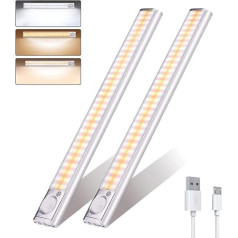 DFGOTOP 160 LED skapja gaisma ar kustības sensoru, USB akumulatora sensora gaisma, regulējams spilgtums ar baltu gaismu, silta gaisma, dabīgais apgaismojums virtuves apgaismojumam, skapis, gaitenis, dzīvojamā māja, avārijas gadījumi, 2 gab.