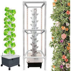 ANXYYDS hidroponiskais tornis — hidroponiskā augu, augļu un dārzeņu audzēšanas sistēma iekštelpās — aeroponiskais tornis ar hidratācijas sūkni, taimeri, adapteri, sēklu gultni un tīkla podiem (45 podi), 110 V