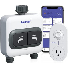 RAINPOINT apūdeņošanas datora WLAN 2 izejas 2,4 GHz ar Wi-Fi centrmezglu, viedo dārza laistīšanas taimeri ar lietotnes/balss vadību, automātiskai dārzu un zālāju laistīšanai