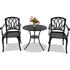 'Centurion Supports Positano Garden & Patio Table & 2 Chairs Bistro Set Aluminium Black