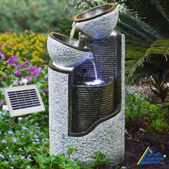 Amur Decorative Solar Garden Fountain and Bird Bath with Waterfall, Lighting, and Pump for the Garden, Pond, Patio, and Balcony