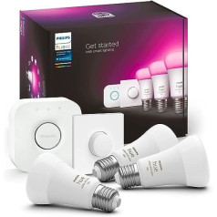 Philips Hue White & Color Ambiance E27 sākuma komplekts ar viedo pogu un tiltu 3 x 806 lm Aptumšojams līdz 16 miljoniem krāsu, vadāms, izmantojot lietotni, saderīgs ar Amazon Alexa (Echo, Echo Dot)