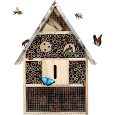 Buddy Wild Insect Hotel - 28 x 9.5 x 40 cm Environmentally Friendly Insect House for Butterflies Ladybirds in the Garden - Child-Friendly Weather-Resistant Bee Hotel Natural Wood with Metal Roof