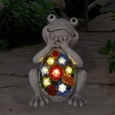 Goodeco Saules dārza vardes statuja, āra ornaments ar sulīgiem augiem un 7 LED gaismām, mājas zāliena dekorēšana, dārza vardes figūra iekšpagalmam, balkons, pagalms, unikāla mājsaimniecības dāvana 20 cm