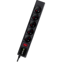 Powergear 5m black power strip with 5 sockets