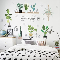 HorBous Wall Sticker Plants Green Cactus Monstera Deliciosa Wall Sticker Grass Wall Tattoo Green Cactus Plants Wall Sticker Removable