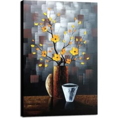 Wieco Art Oil Painting Silent Beauty Modern Stretched and Framed Floral Artwork 100% Hand Painted Abstract Floral Painting on Canvas Wall Art Ready to Hang for Living Room Bedroom Room Decorations