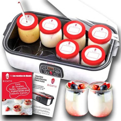 Improved yoghurt maker, compact, 80 recipes Express for yogurt, organic brand and instruction manual in French, programmable, practical lid, 100% BPA free
