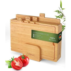 AMBIAVO® High-quality chopping board set with stand [large, 100% bamboo with stand and ideal work surface] chopping boards | cutting or chopping board - discover now