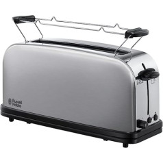 Russell Hobbs Adventure Toaster, Long Slot, Extra Wide 1 Long Slit Chamber, incl. Bun attachment, 6 adjustable browning levels + defrosting function, 1000 W, 21396-56, stainless steel