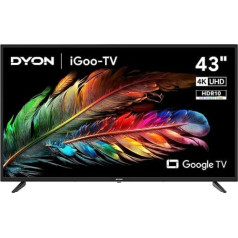 DYON iGoo-TV 43U 108 cm (43 collas) Google TV (4K Ultra-HD, HD trīskāršais uztvērējs, Prime Video, Netflix, Google Play veikals DAZN, Disney+ UVM, Google asistents, balss tālvadības pults) [Mod. 202023]
