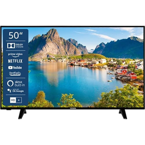 Telefunken D50U550X1CW 50 collu televizors/viedtelevizors (4K UHD, HDR Dolby Vision, LED, trīskāršs uztvērējs, WLAN, iebūvēts Alexa) — iekļauts 6 mēnešu HD+ [2022] melns