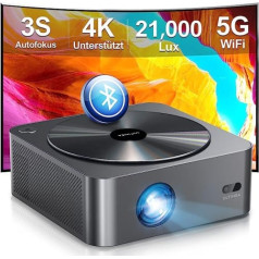 Ultimea 5G WiFi Bluetooth projektors 1080P, video projektors [700 ANSI] mājas kinozāle, viedais projektors ar automātisko fokusu un digitālo trapecveida korekciju, āra projektors iOS/Android tālrunim/TV Stick/klēpjdatoram