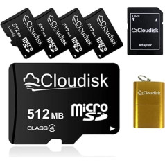 Cloudisk Micro SD karte maza ietilpība 5 pack 512 MB (bez GB) ar MicroSD adapteri, karšu lasītāja atmiņas karte mazu datu failu reklamēšanai vai veicināšanai (pārāk maza visiem videoklipiem)