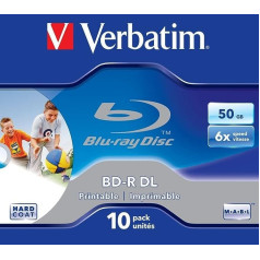 Verbatim BD-R divslāņu sagataves 50 GB Blu-ray disks ar 6x rakstīšanas ātrumu, aizsardzība pret skrāpējumiem, 10 iepakojumu dārgakmens futrālis, Blu-ray diski video un audio failiem