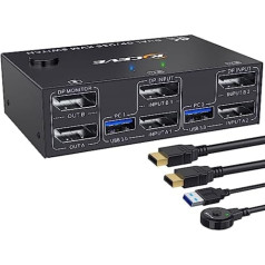 USB 3.0 DP KVM Switch 2 PC 2 Monitors 4K @ 144Hz Extended Display, Dual Monitor KVM Switch DisplayPort 1.4, KVM Switches 2 Monitors for 4 USB Devices Mouse Keyboard with 2 USB 3.0 and 2 DP Cables