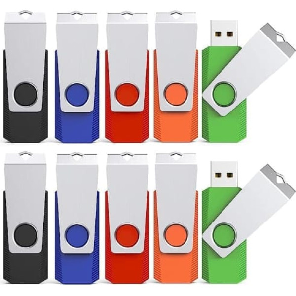 USB zibatmiņas zibatmiņa 64 GB 10 stūciņa KEXIN zibatmiņa Speicherstick 64 GB USB2.0, pagriezt metāla zibatmiņas disku, 10 er Pack USB-Flash-Laufwerk, (64 GB, Mehrfarbig)