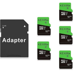 KEXIN Micro SD karte 16 GB 5 atmiņas karte + adapteris UHS-1 MicroSDHC atmiņas kartes 10. klase U1 C10 atmiņas karte Mini SD karte TF karte viedtālrunim, planšetdatoram, darbības kamerai, dronam un piezīmjdatoram