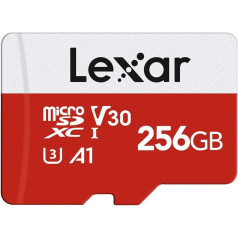 Lexar Micro SD karte 256 GB, Micro SD atmiņas karte ar SD adapteri, lasīšanas ātrums līdz 100 MB/s, UHS-I, U3, A1, V30, C10, 4K UHD microSDXC atmiņas karte