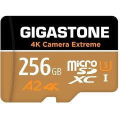 [5 gadu bezmaksas datu atkopšana] Gigastone 4K Camera Extreme 256GB MicroSDXC atmiņas karte, SD adapteris, saderīgs ar GoPro Drone Switch, ātrums 160MB/s, A2 U3 V90 Micro SD karte