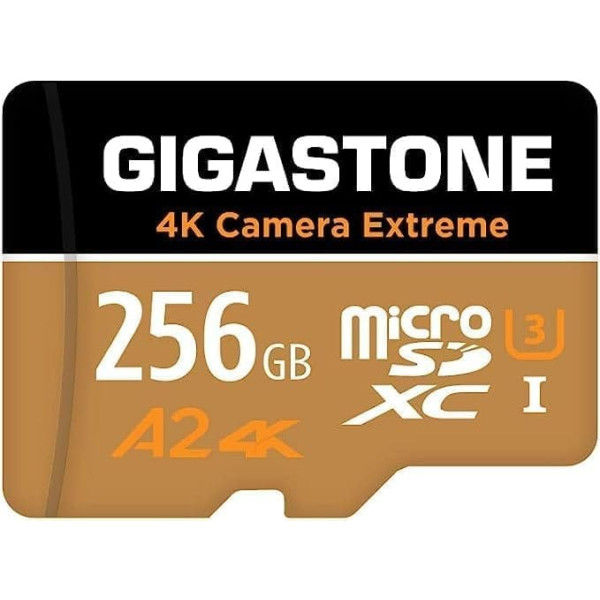 [5 Year Free Data Recovery] Gigastone 4K Camera Extreme 256GB MicroSDXC Memory Card, SD Adapter, Compatible with GoPro Drone Switch, Speed 160MB/s, A2 U3 V90 Micro SD Card