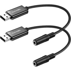 DuKabel 2 Pack USB ārējā skaņas karte USB līdz 3,5 mm ligzdai (4 polu CTIA) stereo audio adaptera kabelis ārējā skaņas karte austiņām, skaļrunim vai 4 polu TRRS mikrofonam — melns