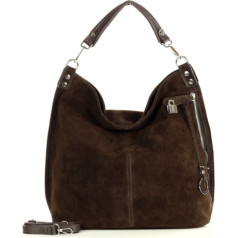 Genuine Leather Ādas rokassomiņa mūžīga dizaina plecu soma XL hobo ādas soma - MARCO MAZZINI nubuck brown caffe (4278-uniw)