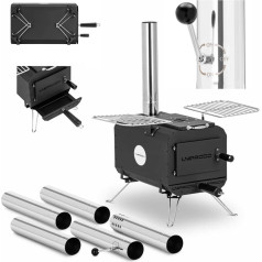 Pārnēsājama tūristu telts krāsns apkures un gatavošanas kamerai 382 x 250 x 231 mm - melna