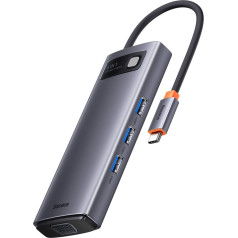 Metal Gleam Series HUB 6in1 dokstacija USB-C HDMI 3xUSB 3.2 Power Delivery VGA pelēka